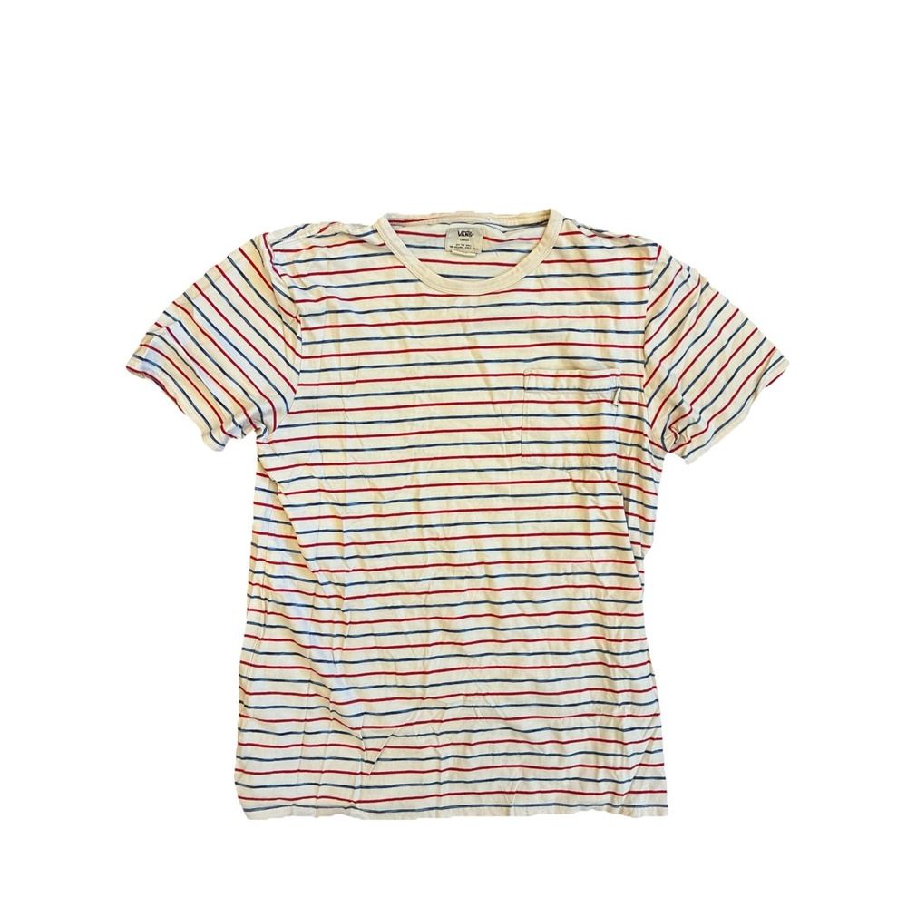 Vans Shirt Mens Large Red White Blue Striped Pocket Tee Skater FLAWS